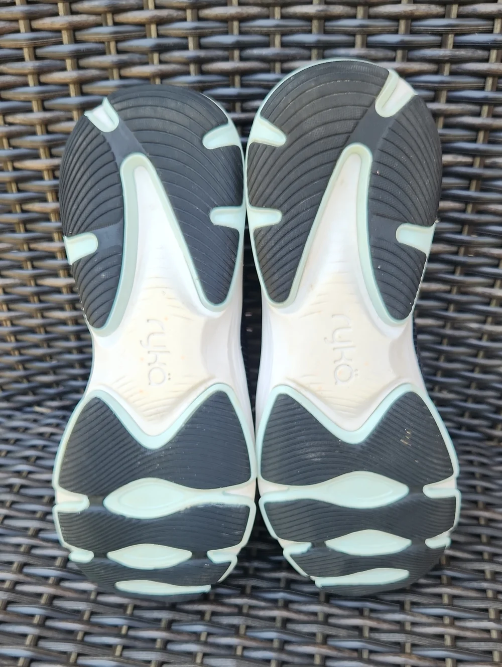 Size 7 1/2 WideRyka Women's Black Athletic Sneakers with Teal and Purple Accents